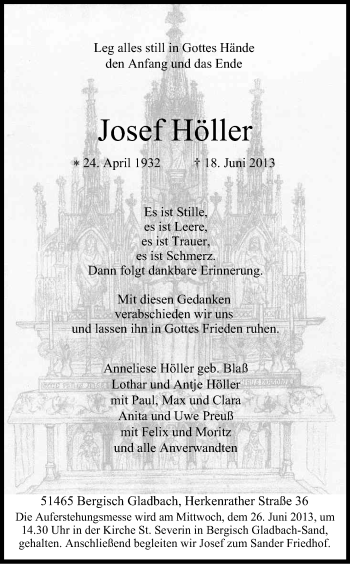Anzeige von Josef Höller von Kölner Stadt-Anzeiger / Kölnische Rundschau / Express