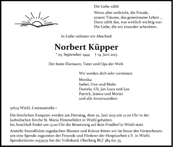 Anzeige von Norbert Küpper von Kölner Stadt-Anzeiger / Kölnische Rundschau / Express