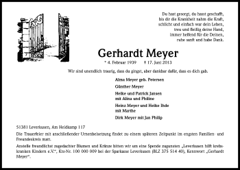 Anzeige von Gerhardt Meyer von Kölner Stadt-Anzeiger / Kölnische Rundschau / Express