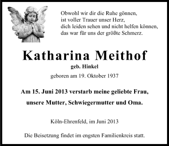 Anzeige von Katharina Meithof von Kölner Stadt-Anzeiger / Kölnische Rundschau / Express