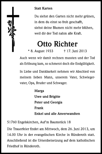 Anzeige von Otto Richter von Kölner Stadt-Anzeiger / Kölnische Rundschau / Express