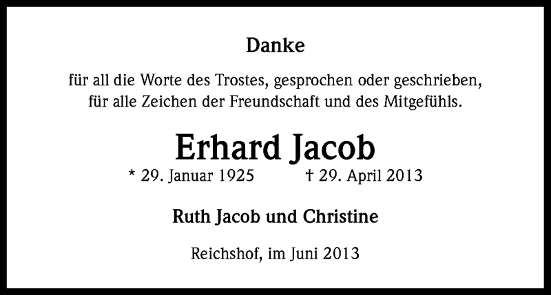  Traueranzeige für Erhard Jacob vom 22.06.2013 aus Kölner Stadt-Anzeiger / Kölnische Rundschau / Express