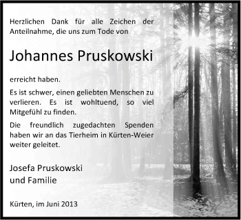 Anzeige von Johannes Pruskowski von Kölner Stadt-Anzeiger / Kölnische Rundschau / Express