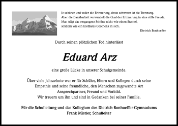 Anzeige von Eduard Arz von Kölner Stadt-Anzeiger / Kölnische Rundschau / Express