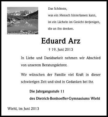 Anzeige von Eduard Arz von Kölner Stadt-Anzeiger / Kölnische Rundschau / Express