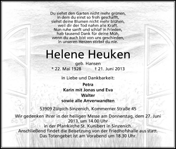 Anzeige von Helene Heuken von Kölner Stadt-Anzeiger / Kölnische Rundschau / Express