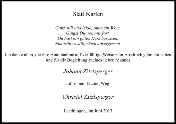 Anzeige von Johann Zitzlsperger von Kölner Stadt-Anzeiger / Kölnische Rundschau / Express