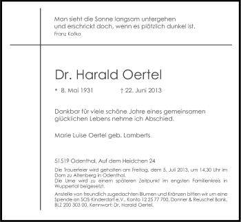 Anzeige von Harald Oertel von Kölner Stadt-Anzeiger / Kölnische Rundschau / Express