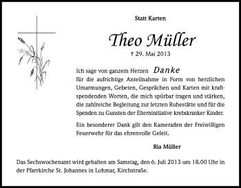 Anzeige von Theo Müller von Kölner Stadt-Anzeiger / Kölnische Rundschau / Express