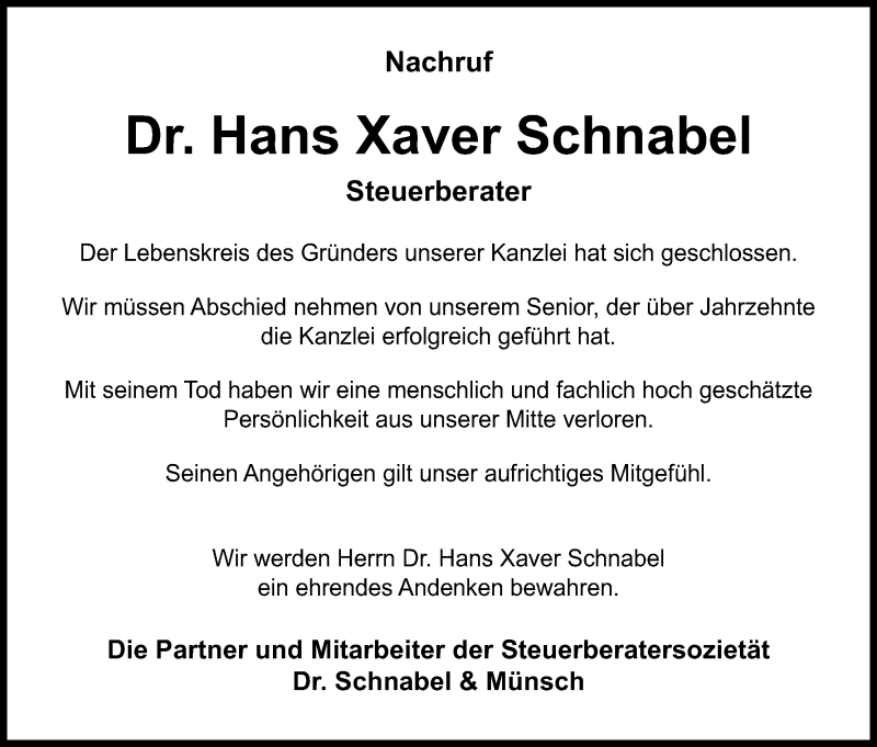  Traueranzeige für Hans Xaver Schnabel vom 29.06.2013 aus Kölner Stadt-Anzeiger / Kölnische Rundschau / Express