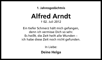 Anzeige von Alfred Arndt von Kölner Stadt-Anzeiger / Kölnische Rundschau / Express