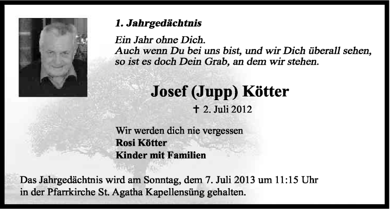  Traueranzeige für Josef Kötter vom 02.07.2013 aus Kölner Stadt-Anzeiger / Kölnische Rundschau / Express