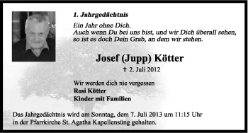 Anzeige von Josef Kötter von Kölner Stadt-Anzeiger / Kölnische Rundschau / Express