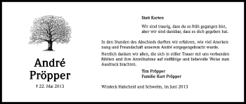 Anzeige von André Pröpper von Kölner Stadt-Anzeiger / Kölnische Rundschau / Express