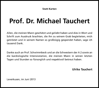 Anzeige von Michael Tauchert von Kölner Stadt-Anzeiger / Kölnische Rundschau / Express