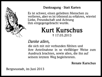 Anzeige von Kurt Kurschus von Kölner Stadt-Anzeiger / Kölnische Rundschau / Express