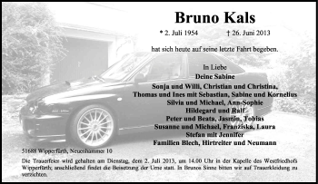 Anzeige von Bruno Kals von Kölner Stadt-Anzeiger / Kölnische Rundschau / Express