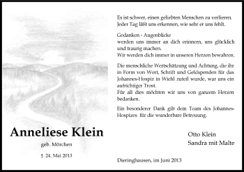 Anzeige von Anneliese Klein von Kölner Stadt-Anzeiger / Kölnische Rundschau / Express