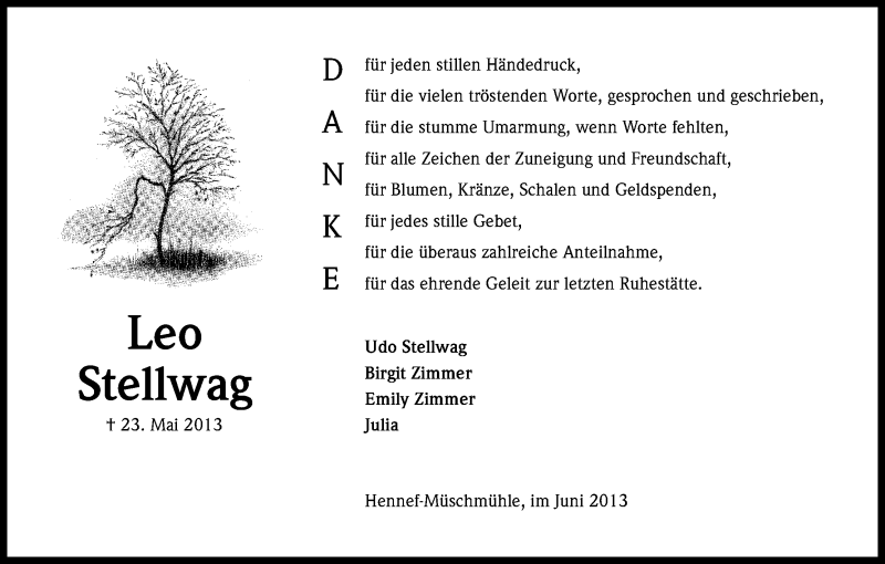  Traueranzeige für Leo Stellwag vom 29.06.2013 aus Kölner Stadt-Anzeiger / Kölnische Rundschau / Express