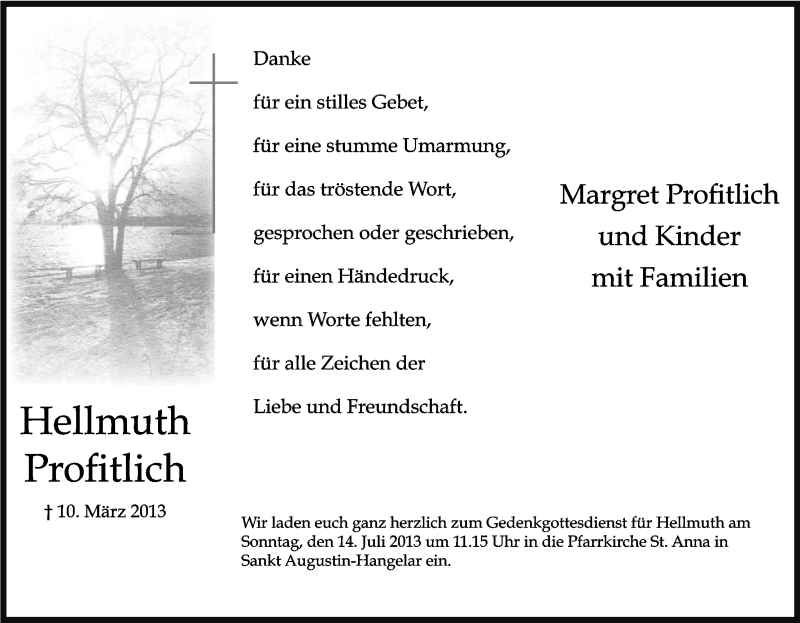  Traueranzeige für Hellmuth Profitlich vom 06.07.2013 aus Kölner Stadt-Anzeiger / Kölnische Rundschau / Express
