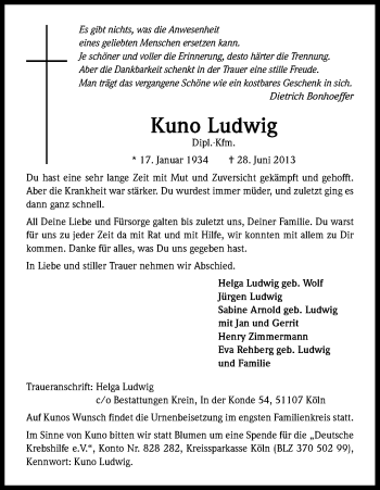 Anzeige von Kuno Ludwig von Kölner Stadt-Anzeiger / Kölnische Rundschau / Express