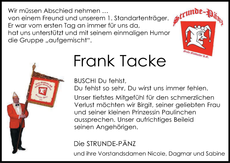  Traueranzeige für Frank Tacke vom 02.07.2013 aus Kölner Stadt-Anzeiger / Kölnische Rundschau / Express