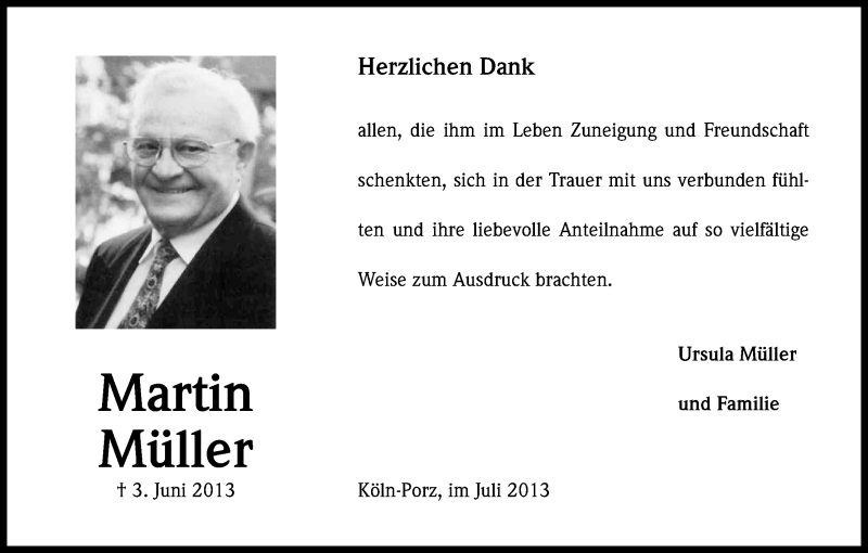  Traueranzeige für Martin Müller vom 06.07.2013 aus Kölner Stadt-Anzeiger / Kölnische Rundschau / Express