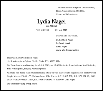 Anzeige von Lydia Nagel von Kölner Stadt-Anzeiger / Kölnische Rundschau / Express