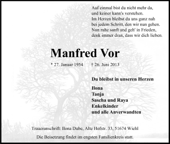 Anzeige von Manfred Vor von Kölner Stadt-Anzeiger / Kölnische Rundschau / Express