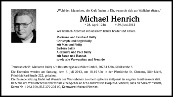 Anzeige von Michael Henrich von Kölner Stadt-Anzeiger / Kölnische Rundschau / Express