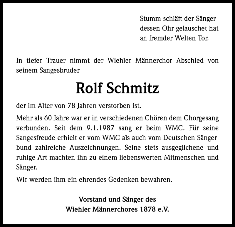  Traueranzeige für Rolf Schmitz vom 05.07.2013 aus Kölner Stadt-Anzeiger / Kölnische Rundschau / Express
