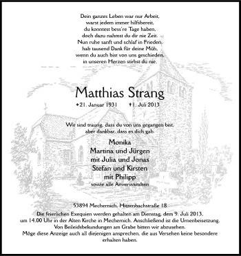 Anzeige von Matthias Strang von Kölner Stadt-Anzeiger / Kölnische Rundschau / Express