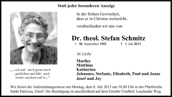 Anzeige von Stefan Schmitz von Kölner Stadt-Anzeiger / Kölnische Rundschau / Express