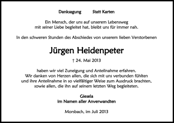 Anzeige von Jürgen Heidenpeter von Kölner Stadt-Anzeiger / Kölnische Rundschau / Express