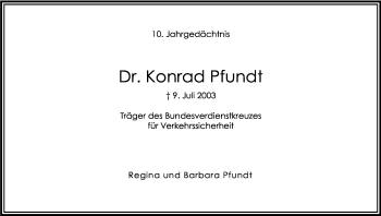 Anzeige von Konrad Pfundt von Kölner Stadt-Anzeiger / Kölnische Rundschau / Express