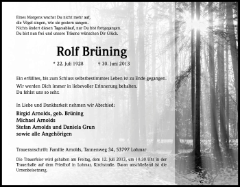 Anzeige von Rolf Brüning von Kölner Stadt-Anzeiger / Kölnische Rundschau / Express
