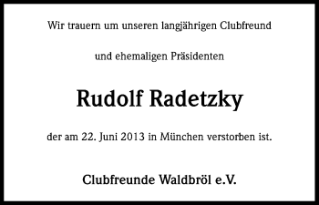 Anzeige von Rudolf Radetzky von Kölner Stadt-Anzeiger / Kölnische Rundschau / Express