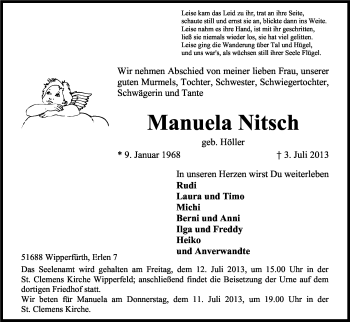 Anzeige von Manuela Nitsch von Kölner Stadt-Anzeiger / Kölnische Rundschau / Express