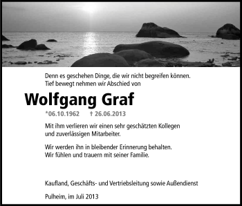 Anzeige von Wolfgang Graf von Kölner Stadt-Anzeiger / Kölnische Rundschau / Express