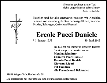 Anzeige von Ercole Pucci Daniele von Kölner Stadt-Anzeiger / Kölnische Rundschau / Express