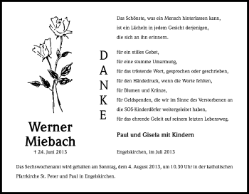 Anzeige von Werner Miebach von Kölner Stadt-Anzeiger / Kölnische Rundschau / Express