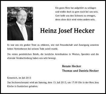Anzeige von Heinz Josef Hecker von Kölner Stadt-Anzeiger / Kölnische Rundschau / Express