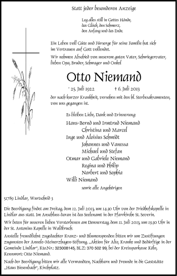 Anzeige von Otto Niemand von Kölner Stadt-Anzeiger / Kölnische Rundschau / Express