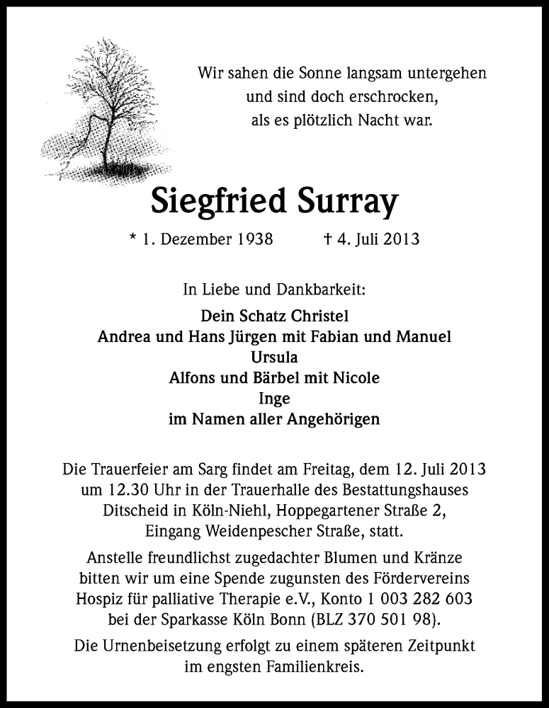  Traueranzeige für Siegfried Surray vom 10.07.2013 aus Kölner Stadt-Anzeiger / Kölnische Rundschau / Express