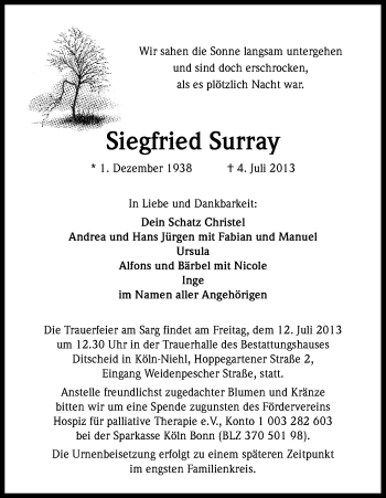 Anzeige von Siegfried Surray von Kölner Stadt-Anzeiger / Kölnische Rundschau / Express