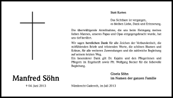 Anzeige von Manfred Söhn von Kölner Stadt-Anzeiger / Kölnische Rundschau / Express