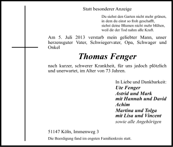 Anzeige von Thomas Fenger von Kölner Stadt-Anzeiger / Kölnische Rundschau / Express