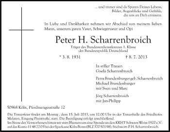 Anzeige von Peter H. Scharrenbroich von Kölner Stadt-Anzeiger / Kölnische Rundschau / Express