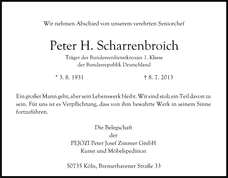  Traueranzeige für Peter H. Scharrenbroich vom 13.07.2013 aus Kölner Stadt-Anzeiger / Kölnische Rundschau / Express