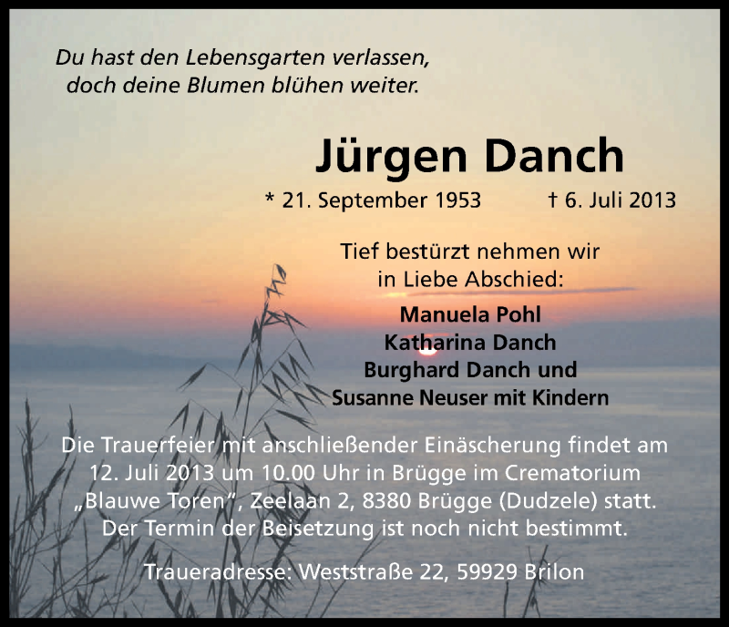  Traueranzeige für Jürgen Danch vom 10.07.2013 aus Kölner Stadt-Anzeiger / Kölnische Rundschau / Express